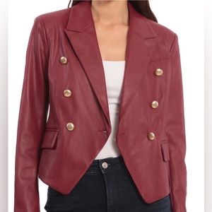 Bagatelle Women’s Red Vegan Leather Gold Button Jacket S